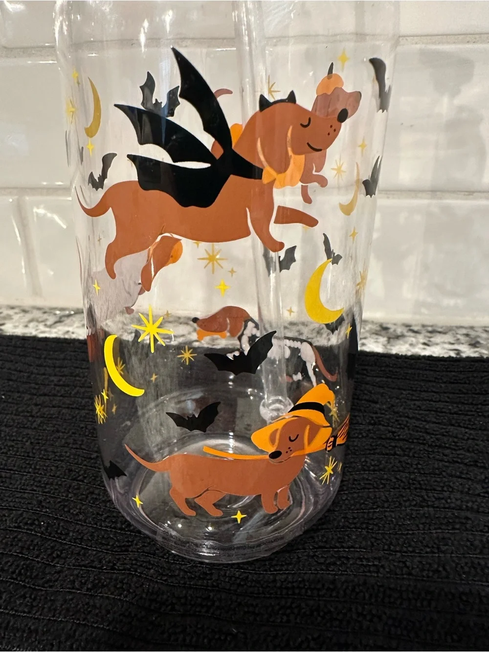 Halloween Dog & Pumpkin Plastic Canister with Bamboo Lid
